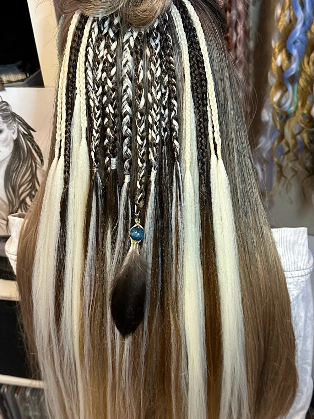 Brown and Platinum Blonde Braided Hair Wraps with Bead Accent
